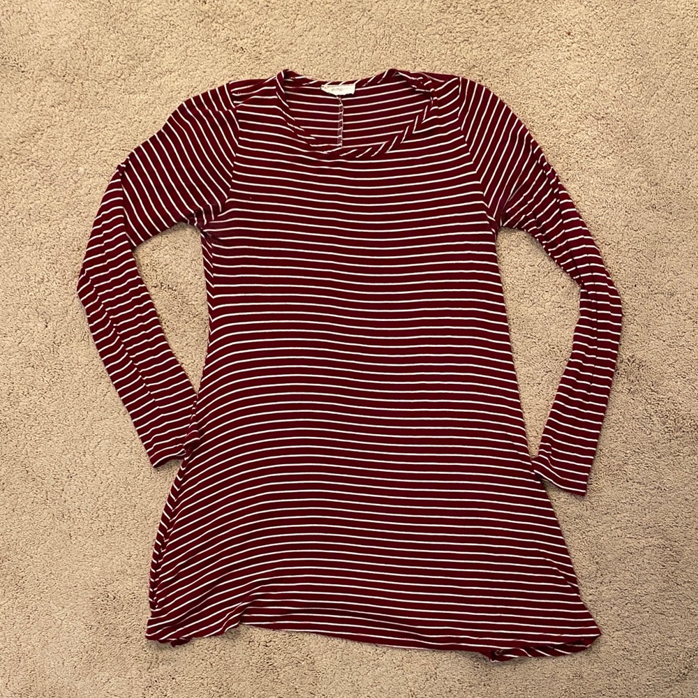 Pinc Burgundy and White Striped Long-Sleeve Tunic